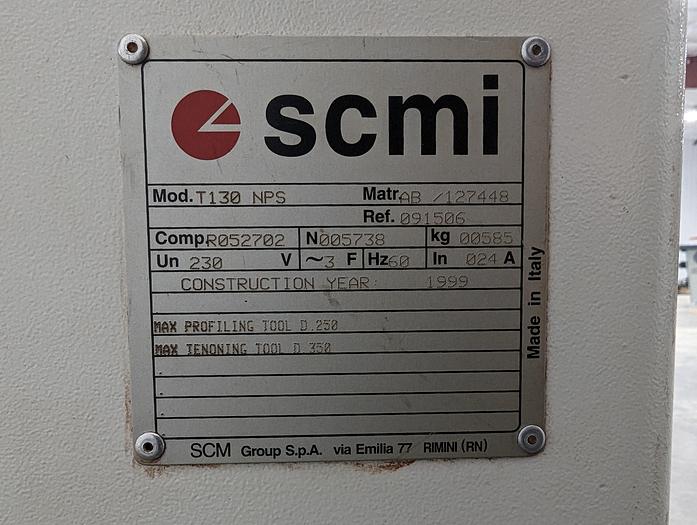 Used 1999 SCMI T130 NPS Sliding Table Shaper with Holz 3 Roll Power Feeder