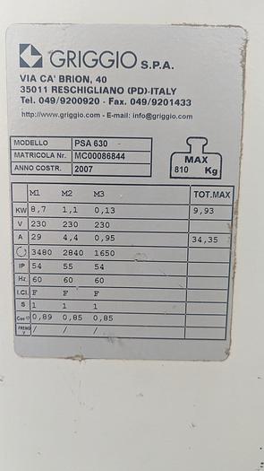 Used 2007 Griggio Laguna Signature Series PSA 630 Planer Tersa Cutterhead