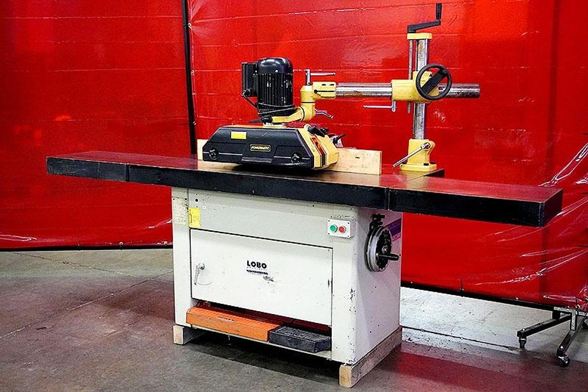 Used 1997 Lobo SP-910 Shaper with Powermatic PF-41 4-Roll Power Feeder