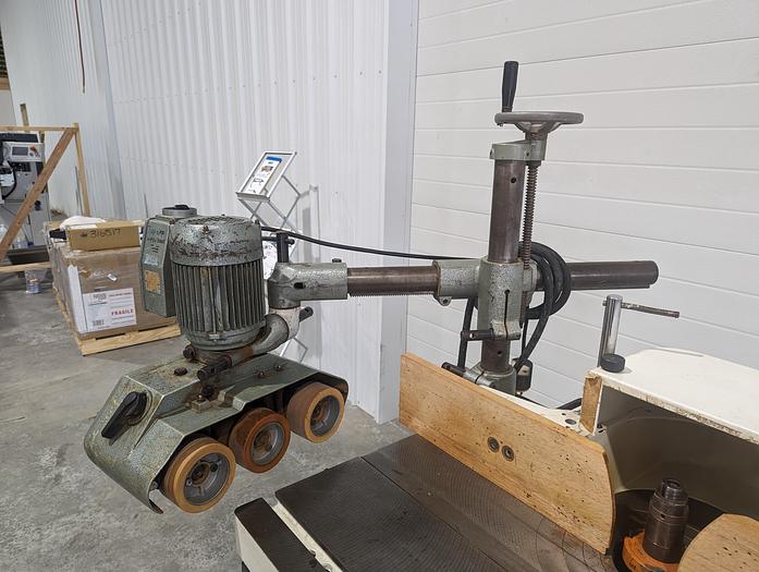 Used 1999 SCMI T130 NPS Sliding Table Shaper with Holz 3 Roll Power Feeder
