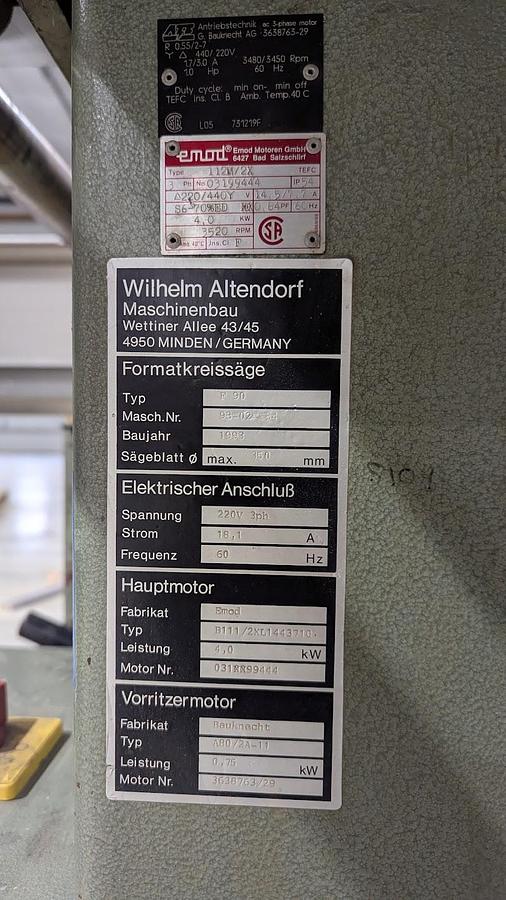 Used 1993 Altendorf F 90 8 ft Sliding Panel Saw