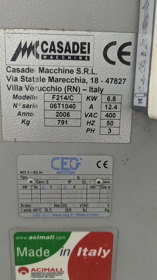 Used 2006 Casadei F214/C Sliding Table Shaper 1-1/4'' Spindle