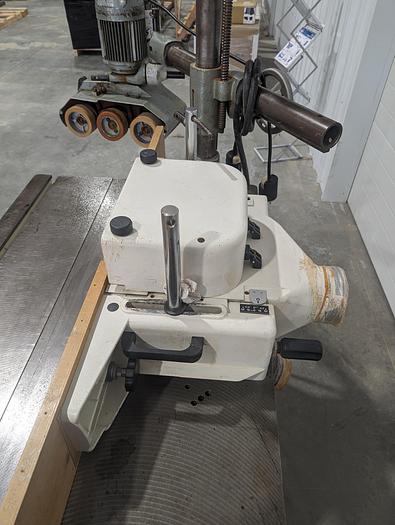 Used 1999 SCMI T130 NPS Sliding Table Shaper with Holz 3 Roll Power Feeder