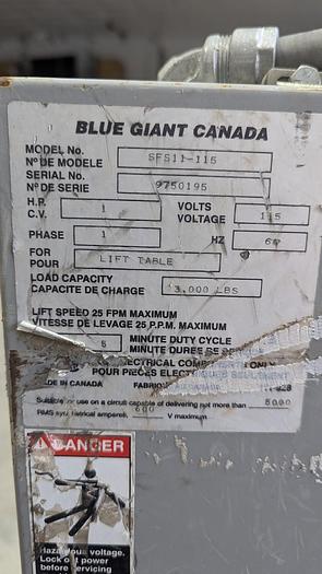 Used Blue Giant SFS11-115 Scissor Lift Table 3000lb Capacity