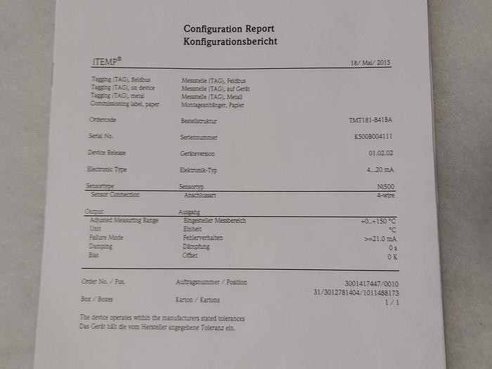 Endress und Hauser TMT181 B41BA, 0 bis 150°C,