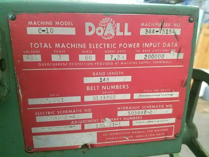 Used DoAll 10" x 12" Hydraulic Metal Cutting Bandsaw Model C 10 Band Saw