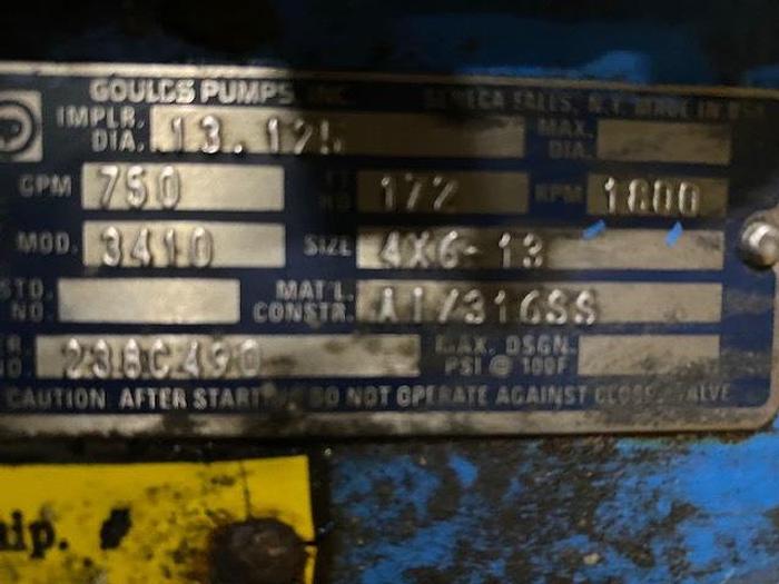 Used GOULDS MDL. 3410 HORIZONTAL SPLIT  CASE PUMP  750 GPM