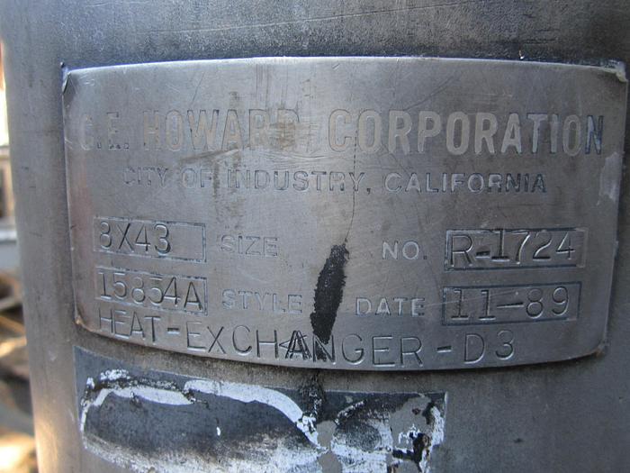 Used Heat Exchanger, Shell & Tube, 85 SF, S/st, CE Howard, (2) #S739094
