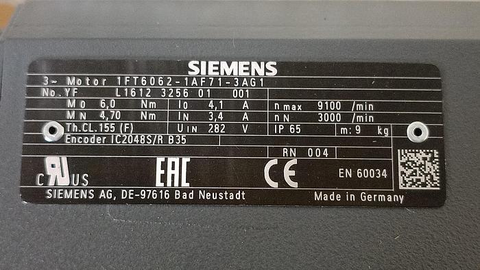 Gebraucht Synchronmotor Simotics S, 1FT6062-1AF71-3AG1, Siemens neu