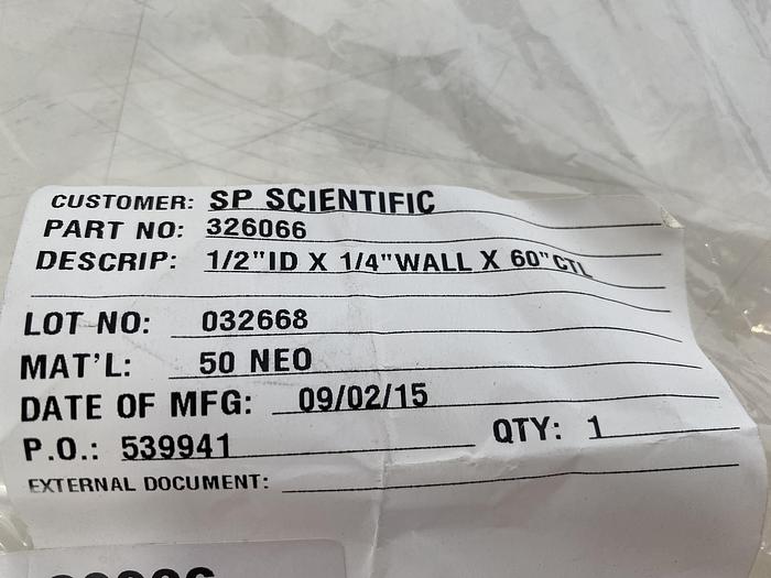 Seal for SP Scientific Lyophilizer  1/2" ID x 1/4" Wall x 60" CTL