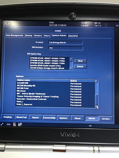 Used GE Vivid i Ultraschallgerät mit Kardio-Sonde Software Version 2.1.16 auf GE Vivid i Trolley