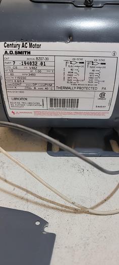 Used CENTURY AC MOTOR, 7-194032-01. 1/2hp 345rpms 60hz 115/2230v6.8/3.4amps (D)