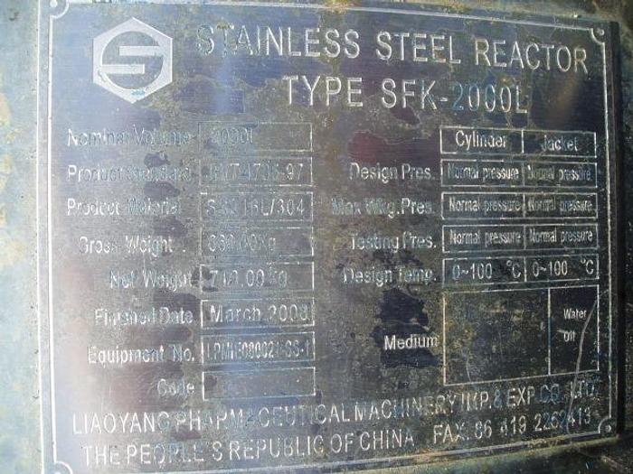Used Reactor, 525 Gallon, 316 S/st, Jkt, Agit, #S736726