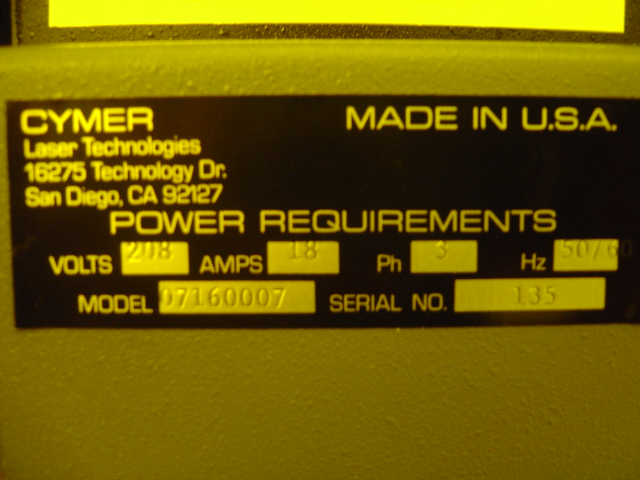 Used Cymer ELS 4000D Laser System