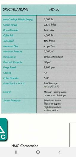 Used HMC Hydrostatic Carriage Drive