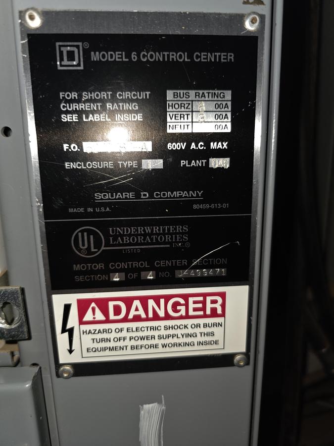 Used Square D Motor Control Center (MCC)