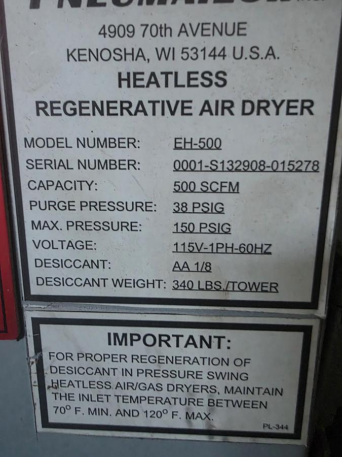 Used Dual Tower Desiccant Air Dryer, 470 scm