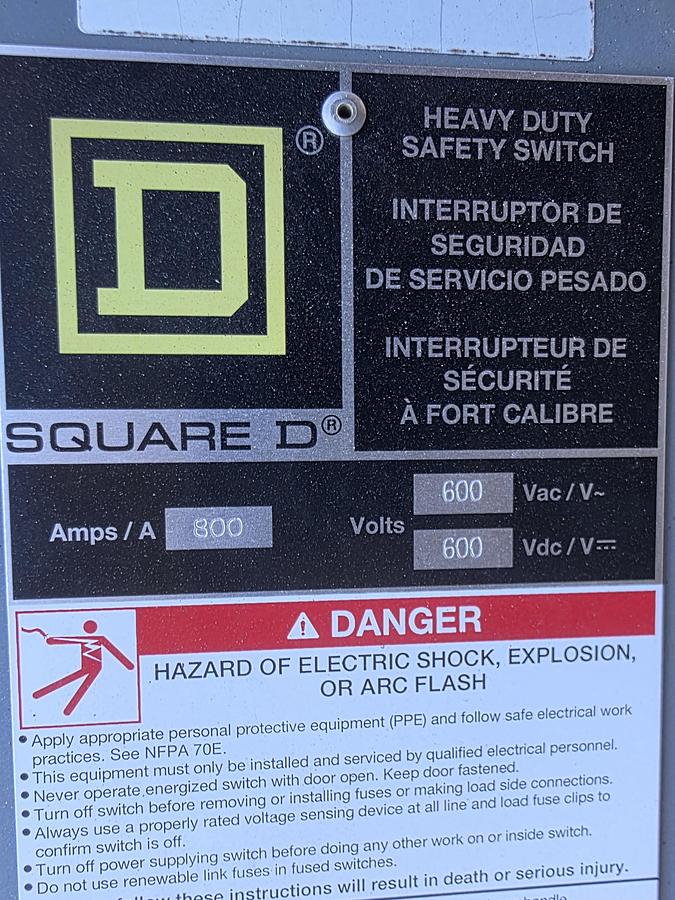 Used Square D 800 amp Main Disonnect