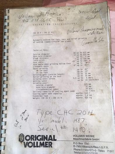 Used VOLLMER Face & Top Grinder