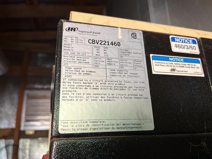 Used Ingersoll Rand Air Compressor with Dryer CBV221460 
