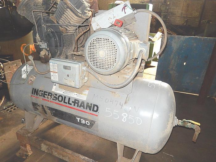 Used Ingersol Rand T30 two stage piston type air compressor with tank