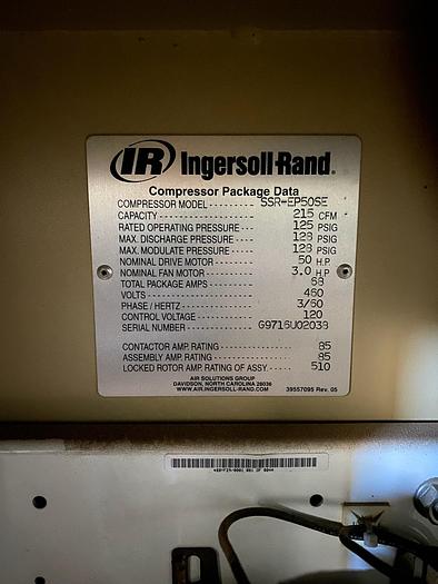 Used 50 HP INGERSOL RAND Screw Compressor - SALE Pending