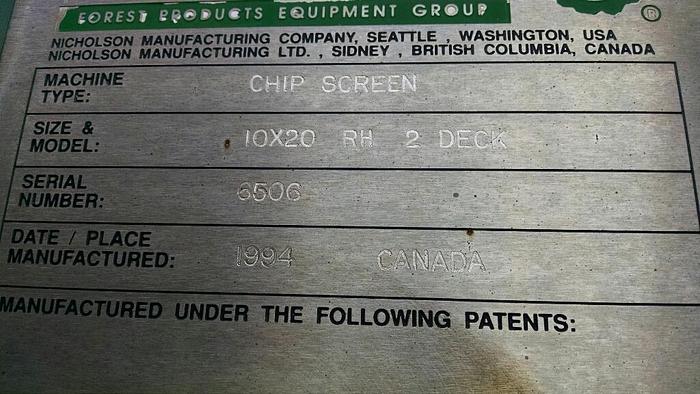 Used Nicholson 10 X 20 Chip Screen