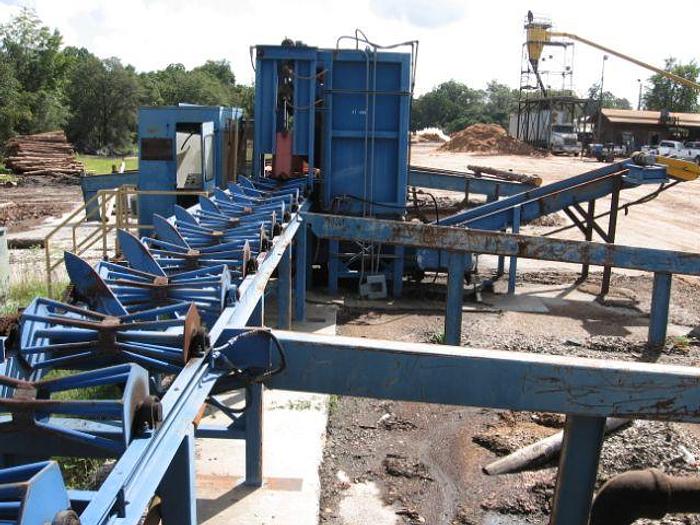 Used Morbark PSP Post and Pole Peeler with Infeed and Outfeed Conveyors