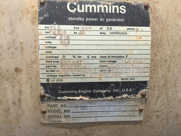 Used Cummins Genset 260 KW