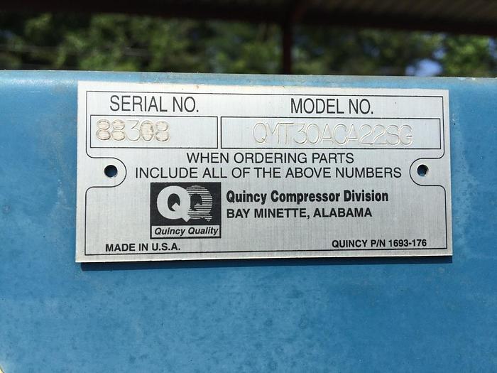 Used 30 HP QUINCY Screw Type Air Compressor