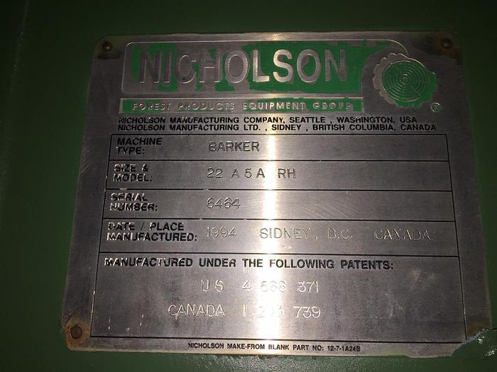 Used 22″ NICHOLSON A5A Ring Debarker