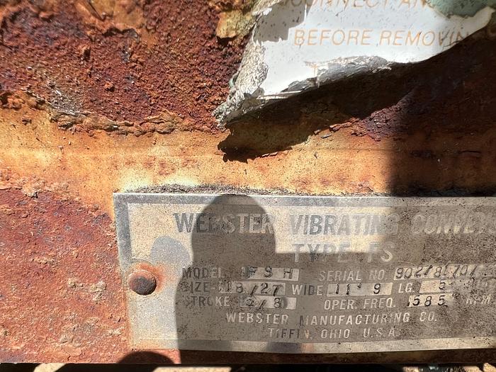 Used Webster Vibrating Conveyor. Model FSH 18” Bottom and 27” top, 23 ft long Motor and Drive