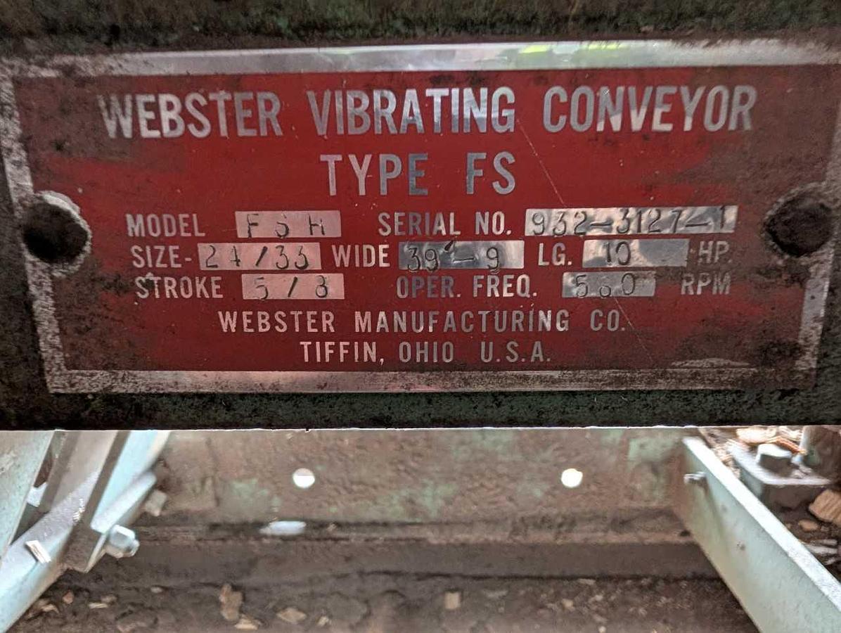 Used Webster FSH vibrating conveyor