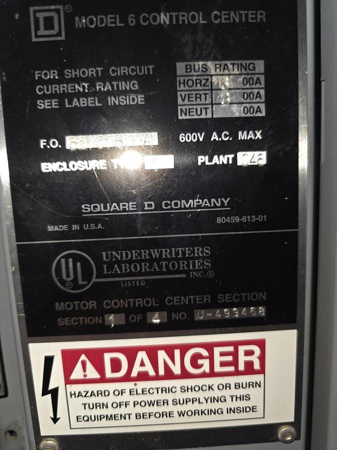 Used Square D Motor Control Center (MCC)