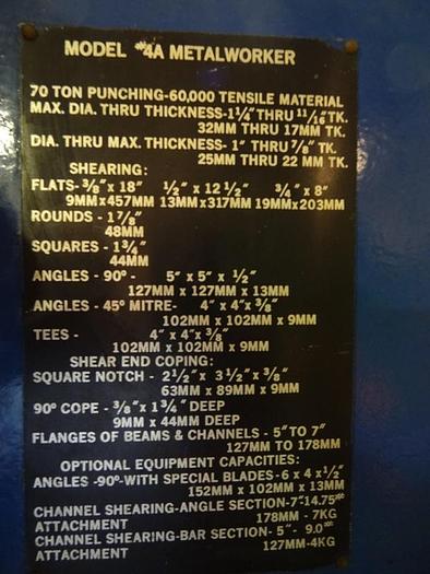 Used HILL ACME 4A 70 TON UNIVERSAL HYDRAULIC IRONWORKER