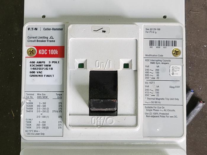 Surplus Eaton Cutler-Hammer KDC3400T106W 400 Amp 3-pole Electronic Circuit Breaker, 600V, 3-ph