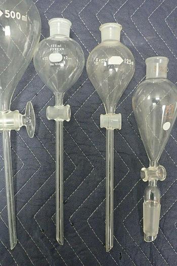 Used Lot of 11 Pyrex 6340 Kimax Kontes 500ml 125ml 60 ml Separatory Funnels