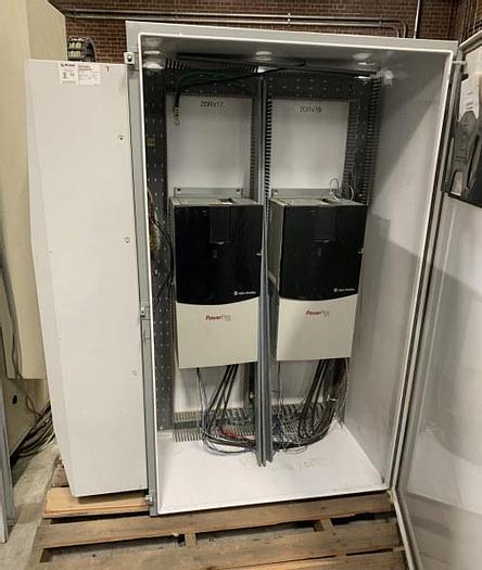 Used ALLEN-BRADLEY POWERFLEX-700, 100 HP VARIABLE FREQUENCY DRIVES, (VFD) MOUNTED IN AIR-CONDITIONED CABINET ENCLOSURE