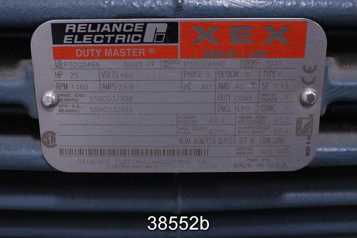 Unused Reliance P32G0466G 25 Hp Ac Motor, 1180 Rpm, 460 Volt #38552