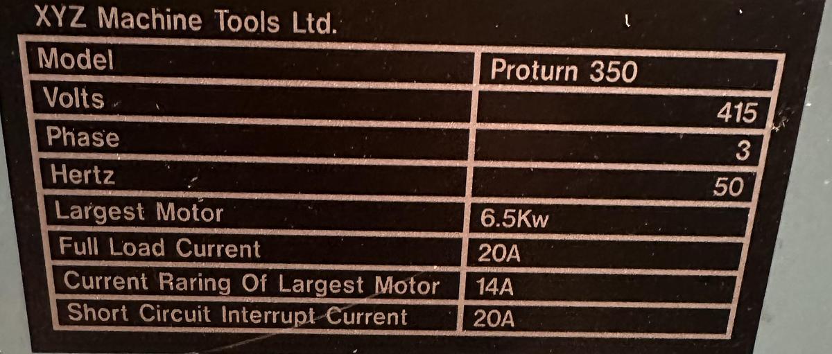 Used XYZ Proturn 350 CNC Lathe