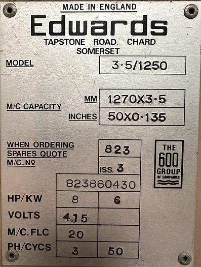 Used Edwards Pearson 3.5x1250 DD Truecut Guillotine