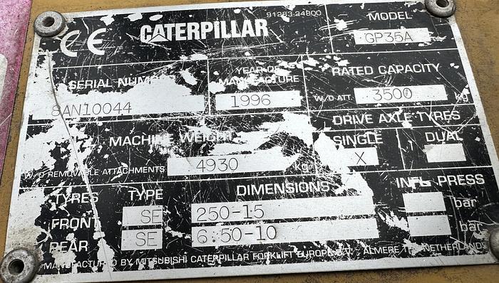 Used 1996 Caterpillar GP35A 3500Kg Gas Forklift Truck