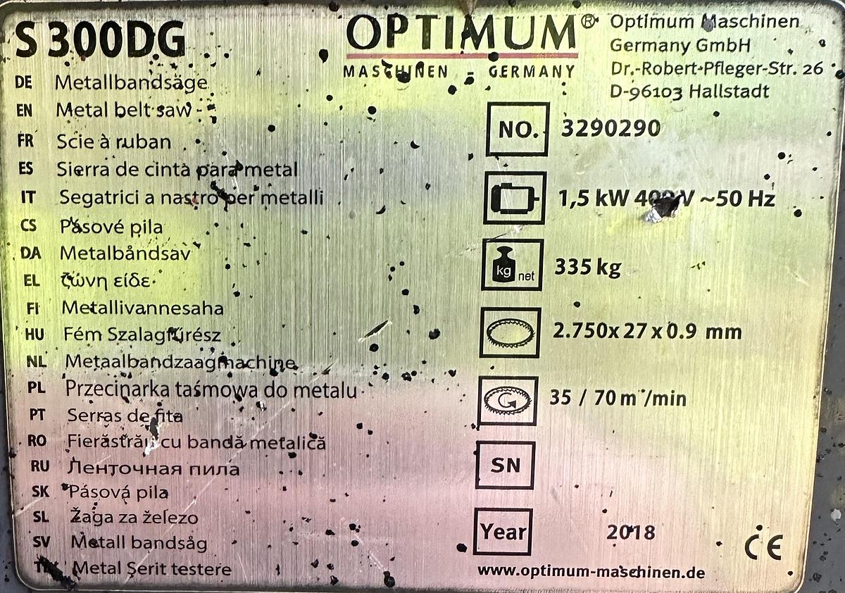 Used 2018 Optimum Opti Saw S300DG Horizontal Bandsaw