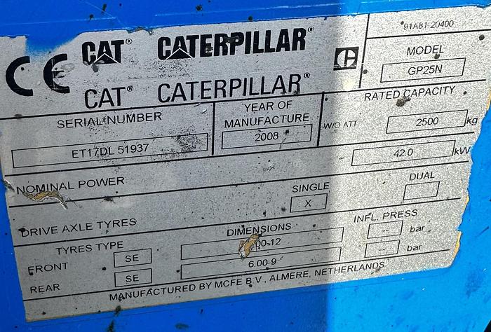 Used 2008 Caterpillar GP25N Gas Forklift Truck