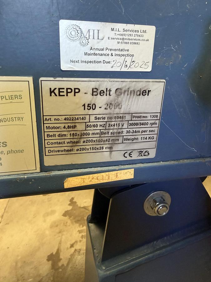 Used KEPP 150-2000 Belt Grinder