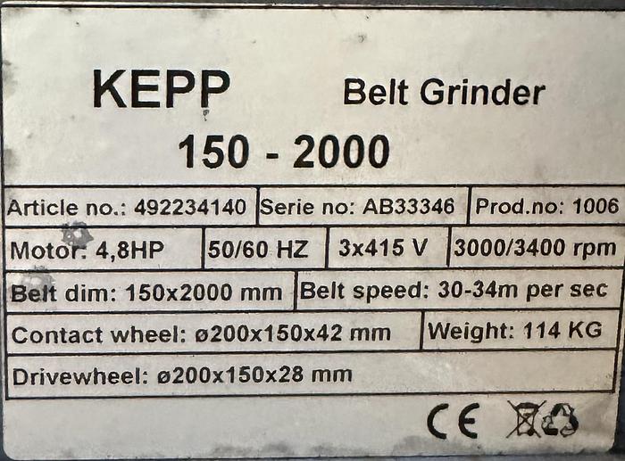 Used KEPP 150-2000 Belt Grinder