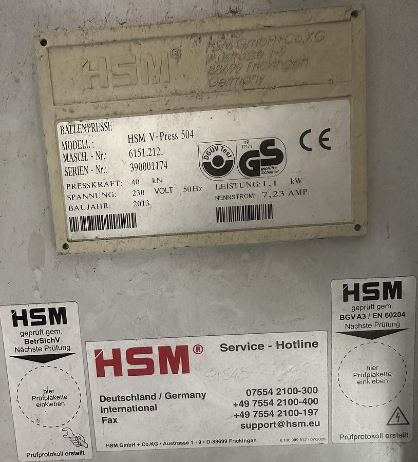 Used 2013 HSM V-Press 504 Hydraulic Baler