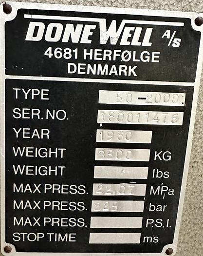 Used 1980 K & B 50 Ton x 2000mm Downstroke Hydraulic Pressbrake 50-2000