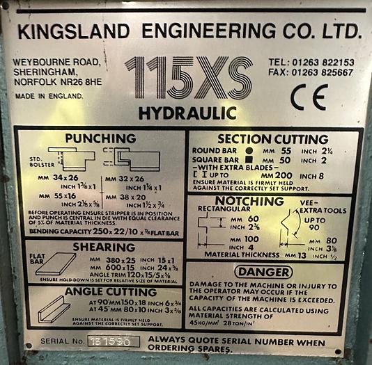 Used Kingsland 115XS Hydraulic Universal Steelworker