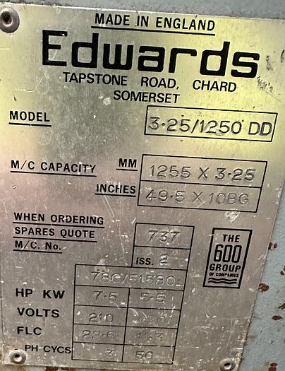 Used Edwards 1250 x 3.25mm DD Truecut Guillotine c/w Power Back Gauge
